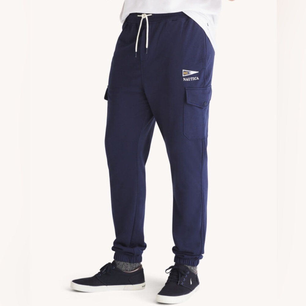 Nautica Men’s Cargo Jogger in French Terry Cloth in Stellar Blue Heather Size L